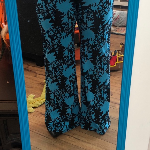 Woman’s bright blue and black patterned pants. - Picture 2 of 4
